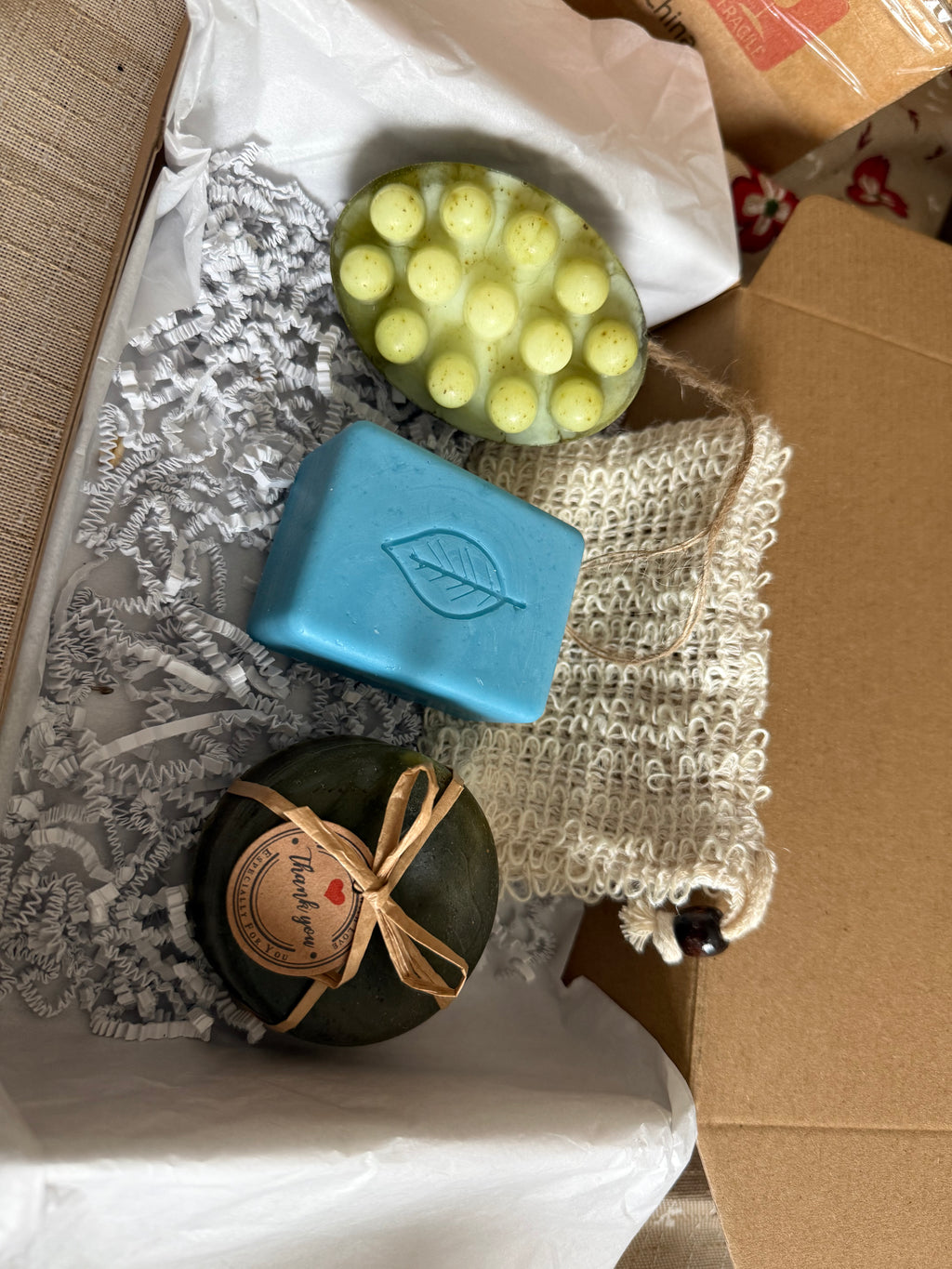 Men soap set - aloe vera with loofah and Shea butter soaps